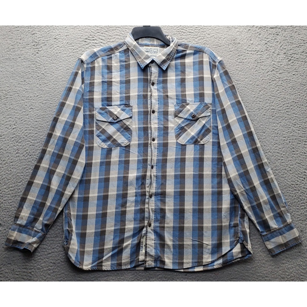 Lucky Brand Shirt Mens XL Multi Plaid Flap Pocket Long Sleeve Collared Button-Up